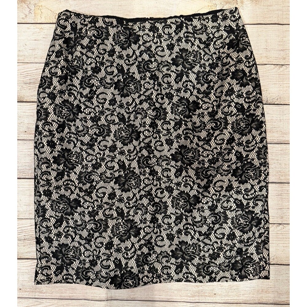 Kay Unger Black And White Lace Floral Skirt Size 12